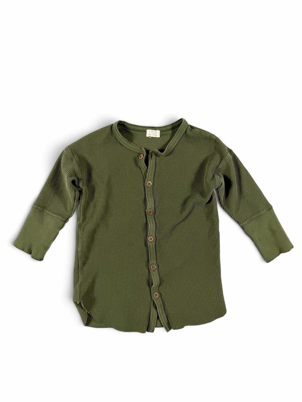 The Simple Folk Organic Cotton Waffle Henley Dress Olive Green Size 2-3 Years